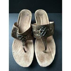 Ugg Australia Brielle Sandals Womens Metallic Bronze Size 7.5 Thong Cork Wedge